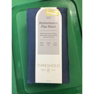Queen 400 Thread‎ Count Performance Flat Sheet Metallic Blue - Threshold: Cotton